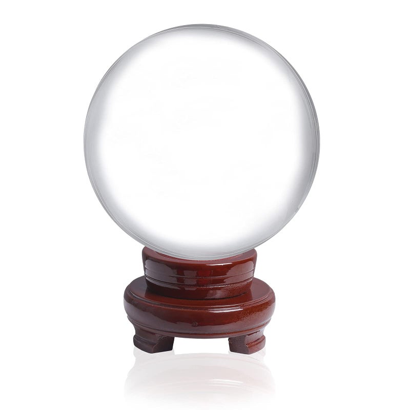 LONGWIN 100mm (3.9 inch) Clear Crystal Ball for Photography Fortune Telling Free Wooden Stand with Gift Pakcing - Image 1